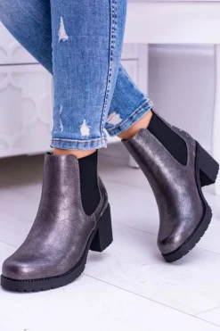 Hot Sergio Leone Ciemnoszare Botki Na Słupku Megusto Damskie Botki Na Słupku|Czarne Botki