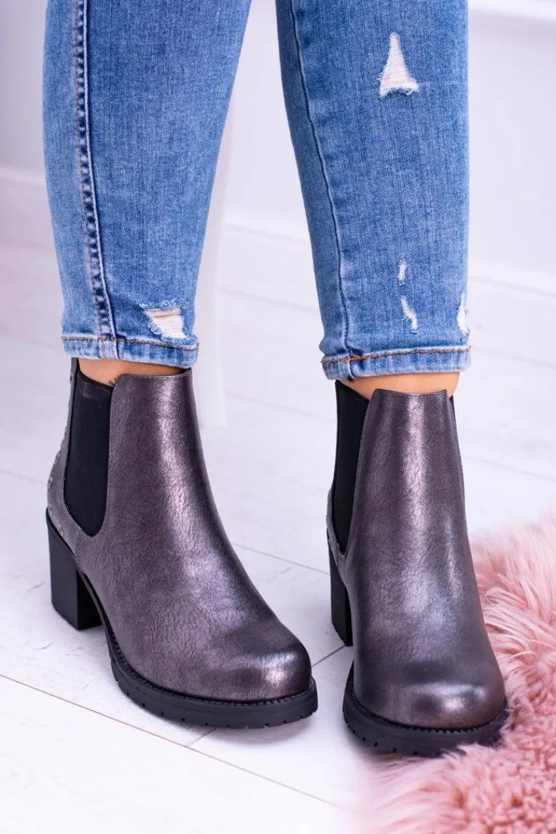 Hot Sergio Leone Ciemnoszare Botki Na Słupku Megusto Damskie Botki Na Słupku|Czarne Botki