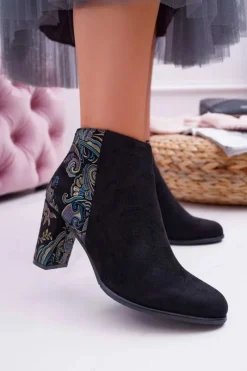 Buty Sergio Leone Sergio Leone Czarne Botki Na Słupku Kwiaty Folk Eros