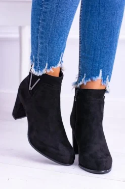 Sergio Leone Czarne Botki Na Słupku Zamsz Valentia Damskie Botki Na Słupku|Brązowe I Beżowe Botki