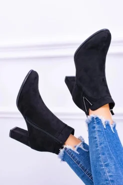 Sergio Leone Czarne Botki Na Słupku Zamsz Valentia Damskie Botki Na Słupku|Brązowe I Beżowe Botki