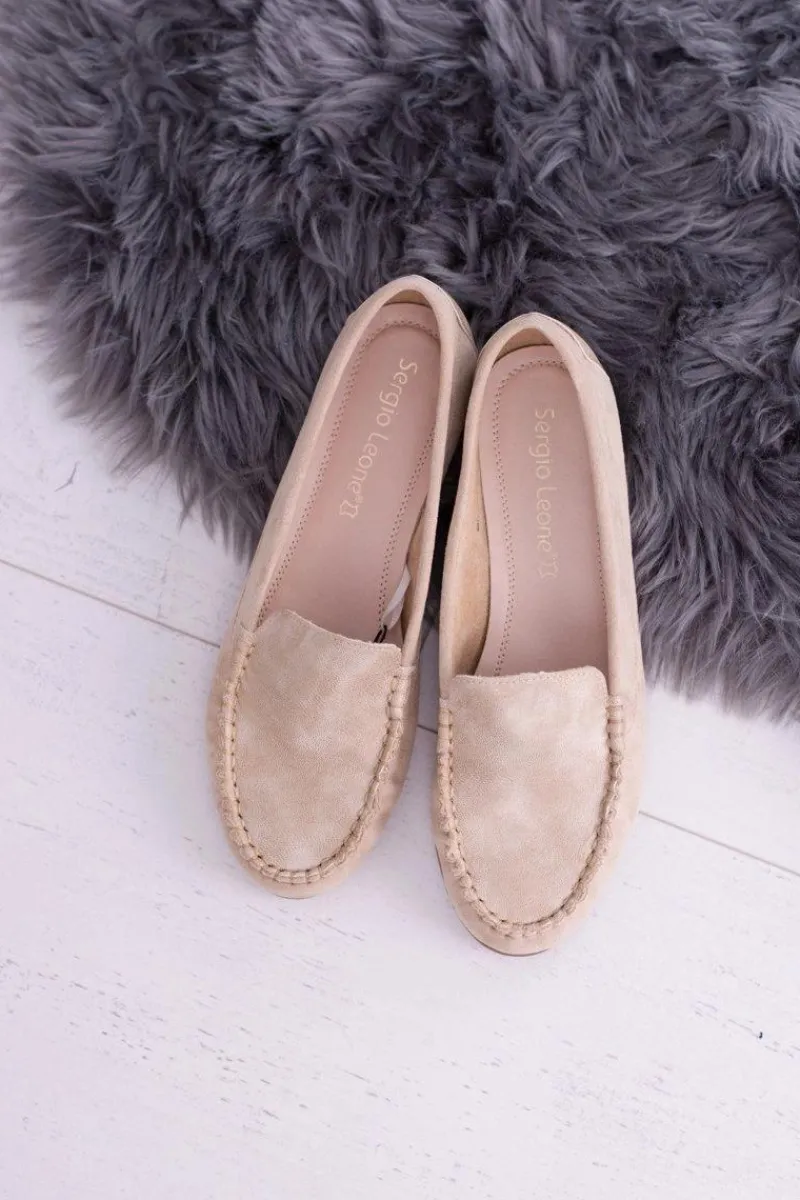 Mokasyny Damskie Skórzane|Mokasyny Damskie Zamszowe>Buty Sergio Leone Sergio Leone Damskie Beżowe Mokasyny Winted