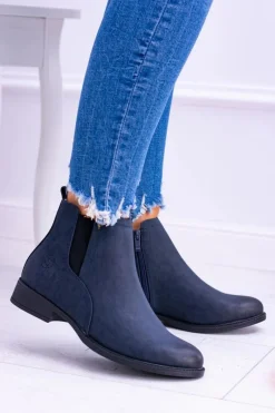 Botki Na Słupku|Botki Płaskie></noscript>Buty Sergio Leone Sergio Leone Granatowe Botki Sztyblety Nubuk Płaski Obcas Vuko