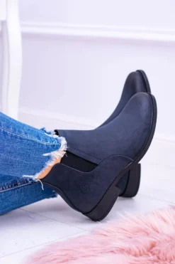 Botki Na Słupku|Botki Płaskie></noscript>Buty Sergio Leone Sergio Leone Granatowe Botki Sztyblety Nubuk Płaski Obcas Vuko