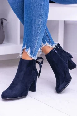 Outlet Sergio Leone Granatowe Botki Na Słupku Zamsz Symfonia Damskie Botki Na Słupku|Brązowe I Beżowe Botki