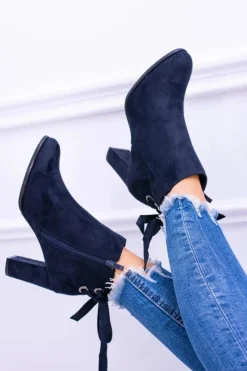 Outlet Sergio Leone Granatowe Botki Na Słupku Zamsz Symfonia Damskie Botki Na Słupku|Brązowe I Beżowe Botki