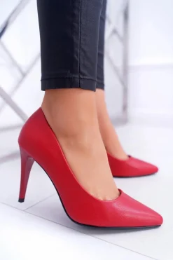 Discount Sergio Leone Matowe Czółenka Szpilki Czerwone Feliciana Damskie Czółenka Klasyczne