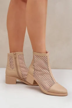 Botki Wiosenne|Czarne Botki>Boto Siateczkowe Botki Damskie Na Obcasie Beżowe Lithyia Beżowy