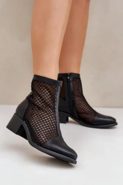 Botki Wiosenne|Czarne Botki>Boto Siateczkowe Botki Damskie Na Obcasie Czarne Lithyia