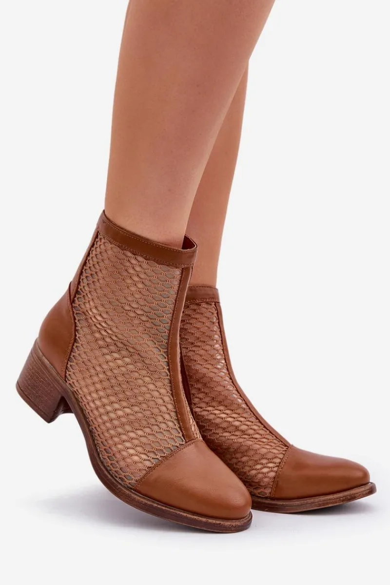 Online Boto Siateczkowe Botki Damskie Na Obcasie Brązowe Lithyia Brązowy