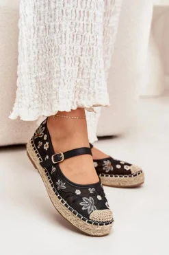 Espadryle Na Platformie>Boto Siateczkowe Espadryle Z Haftem Na Platformie Czarne Laxisa Czarny