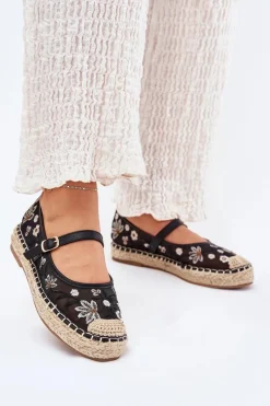 Espadryle Na Platformie>Boto Siateczkowe Espadryle Z Haftem Na Platformie Czarne Laxisa Czarny
