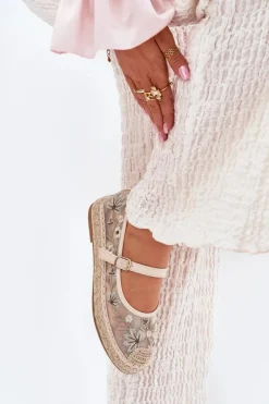 Online Boto Siateczkowe Espadryle Z Haftem Na Platformie Beżowe Laxisa Beżowy