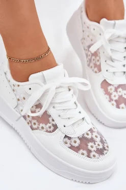 Sneakersy Damskie>Boto Siateczkowe Sneakersy Damskie Stokrotki Białe Jenithra