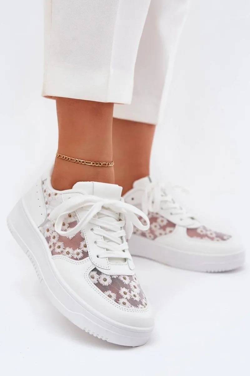 Sneakersy Damskie>Boto Siateczkowe Sneakersy Damskie Stokrotki Białe Jenithra