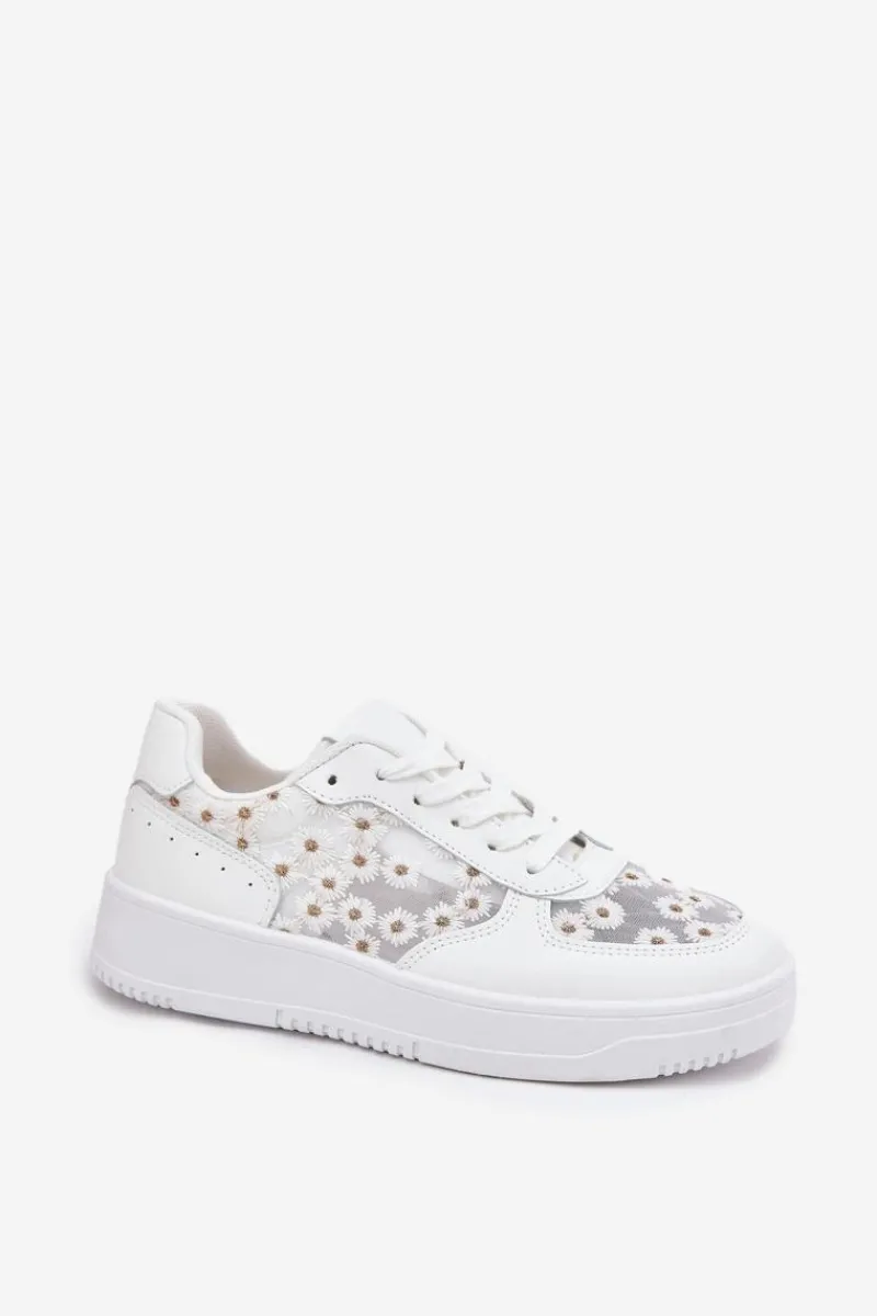 Sneakersy Damskie>Boto Siateczkowe Sneakersy Damskie Stokrotki Białe Jenithra