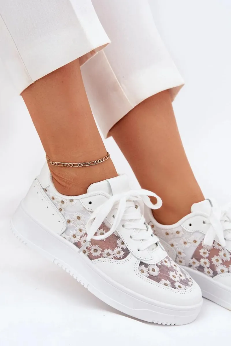 Sneakersy Damskie>Boto Siateczkowe Sneakersy Damskie Stokrotki Białe Jenithra