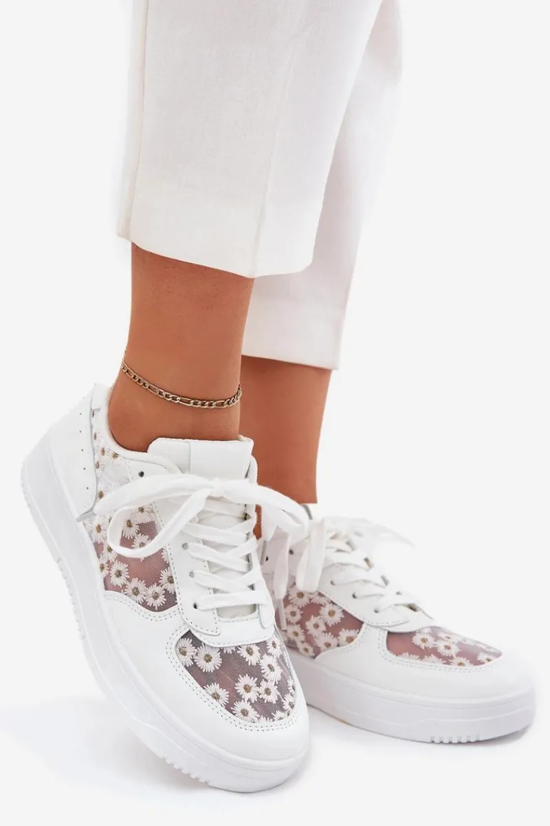 Sneakersy Damskie>Boto Siateczkowe Sneakersy Damskie Stokrotki Białe Jenithra
