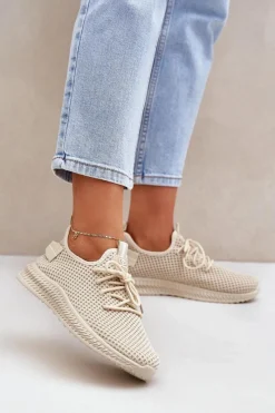 Sneakersy Damskie>Boto Siateczkowe Wsuwane Buty Sportowe Damskie Beżowe Harice