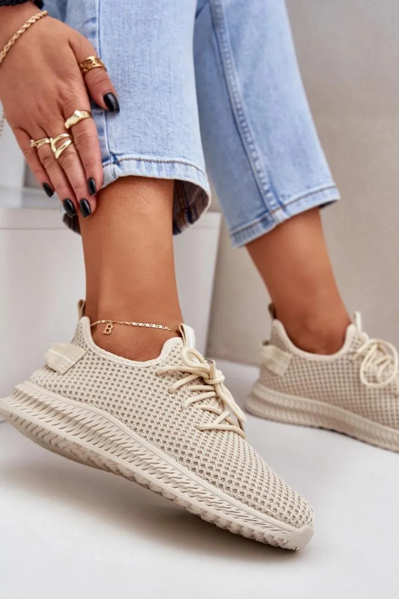 Sneakersy Damskie>Boto Siateczkowe Wsuwane Buty Sportowe Damskie Beżowe Harice