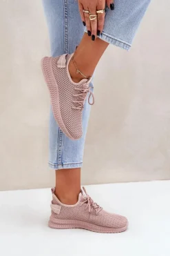 Outlet Boto Siateczkowe Wsuwane Buty Sportowe Damskie Różowe Harice