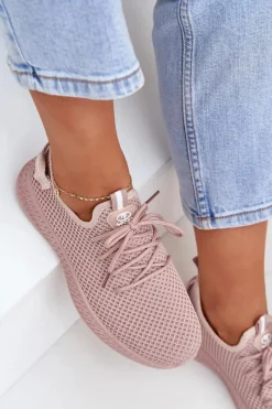 Outlet Boto Siateczkowe Wsuwane Buty Sportowe Damskie Różowe Harice