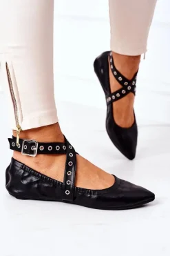 Clearance Boto Składane Skórzane Baleriny Lu Boo Czarne