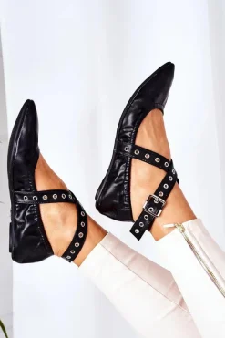 Clearance Boto Składane Skórzane Baleriny Lu Boo Czarne