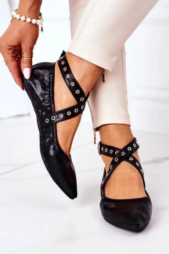 Clearance Boto Składane Skórzane Baleriny Lu Boo Czarne