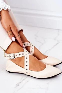 Baleriny Klasyczne>Boto Składane Skórzane Baleriny Lu Boo Beżowe