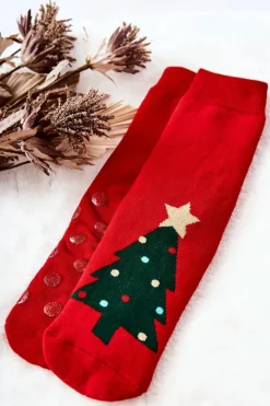 Sale Aura.via Skarpetki Antypoślizgowe Choinka Czerwone