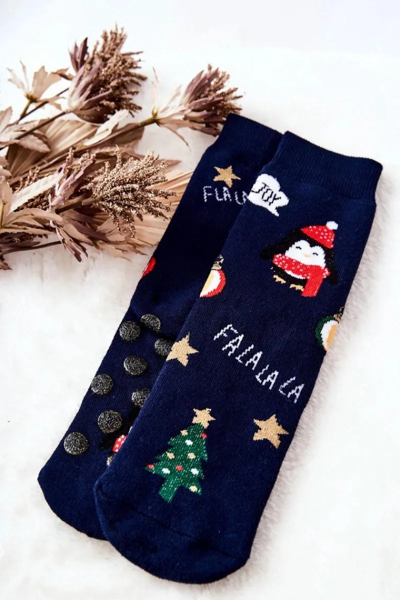 Aura.via Skarpetki Antypoślizgowe Mix Świąteczny 2 Granatowe