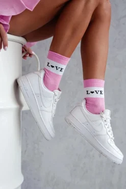 Sale Milena Skarpetki Bawełniane Damskie LOVE Różowe