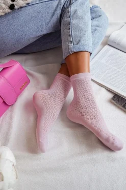 Skarpetki|Skarpetki>Milena Skarpetki Damskie Ażurowe Różowe Różowy