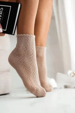 New Skarpetki Damskie Ażurowe Beżowe Skarpetki|Skarpetki