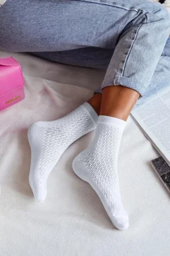 Outlet Skarpetki Damskie Ażurowe Białe Skarpetki|Skarpetki