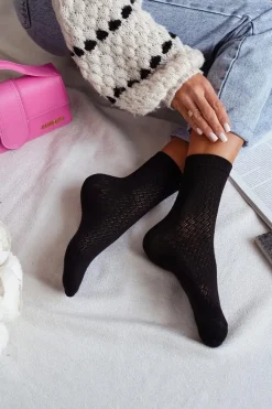 Online Milena Skarpetki Damskie Ażurowe Czarne Czarny
