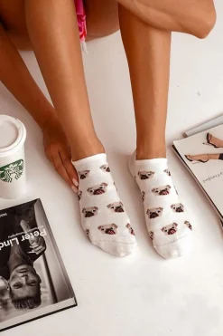 Discount Skarpetki Damskie Bawełniane W Mopsy Ecru Skarpetki|Skarpetki