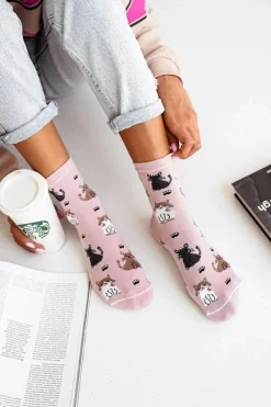 Sale Milena Skarpetki Damskie Bawełniane W Koty Różowe