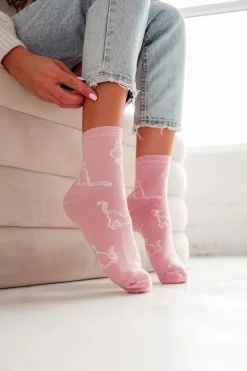 Online Skarpetki Damskie Bawełniane Kontury Kota Różowe Skarpetki|Skarpetki