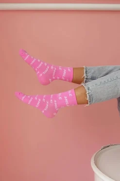 New Milena Skarpetki Damskie Bawełniane Z Napisem Smile Różowe