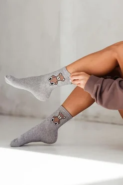 Skarpetki|Skarpetki>Milena Skarpetki Damskie Bawełniane Z Misiem Szare