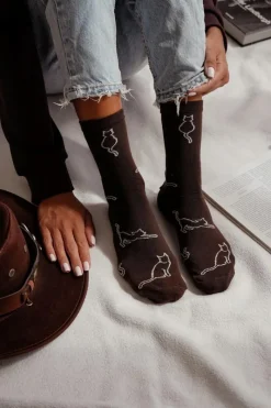 Skarpetki|Skarpetki>Milena Skarpetki Damskie Bawełniane Kontury Kota Czekoladowe