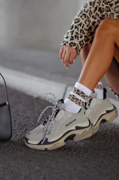 Hot Skarpetki Damskie Dwa Cętkowane Paski Białe Skarpetki|Skarpetki