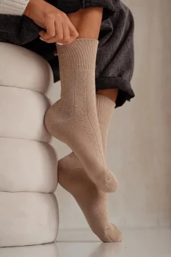 Clearance Milena Skarpetki Damskie Frotte Zygzak Beżowe Beżowy