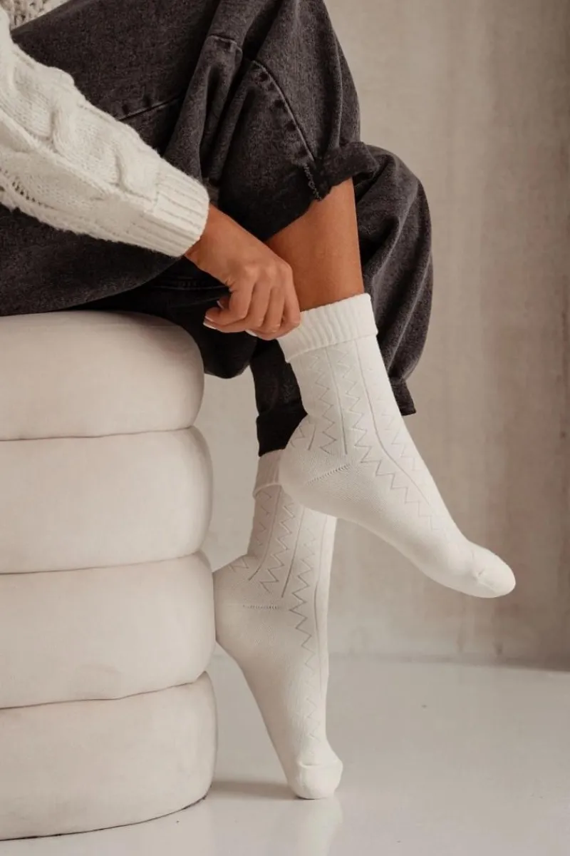 Skarpetki|Skarpetki>Milena Skarpetki Damskie Frotte Zygzak Ecru Biały