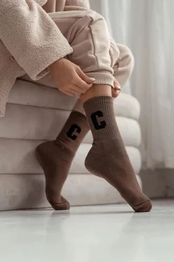 Skarpetki|Skarpetki>Milena Skarpetki Damskie Frotte Z Literą C Brązowe Brązowy