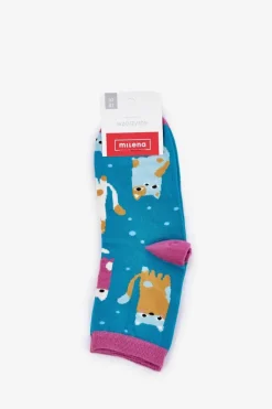 Skarpetki|Skarpetki>Milena Skarpetki Damskie Kolorowe Koty i Kropki Turkusowe