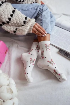 Skarpetki damskie Króliki i Kropki Ecru Skarpetki|Skarpetki