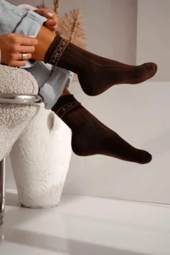 Best Skarpetki Damskie Półfrotte UNIQUE Bezuciskowe MOON Czekoladowe Skarpetki|Skarpetki